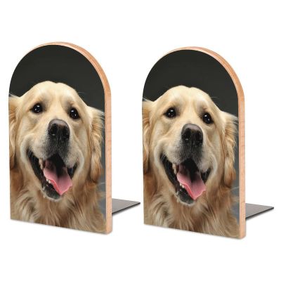 Smiling Golden Retriever Portrait Wooden Bookends, 1 Pair
