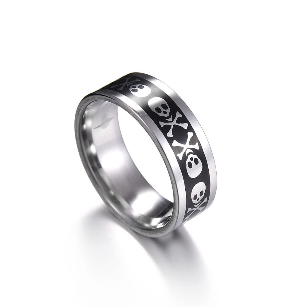 MAYIYAHO Men's Punk Skull Ring, Stainless Steel, Silver Tone