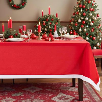 Trimming Shop Christmas Tablecloth, Red, Rectangular, 10 Pieces
