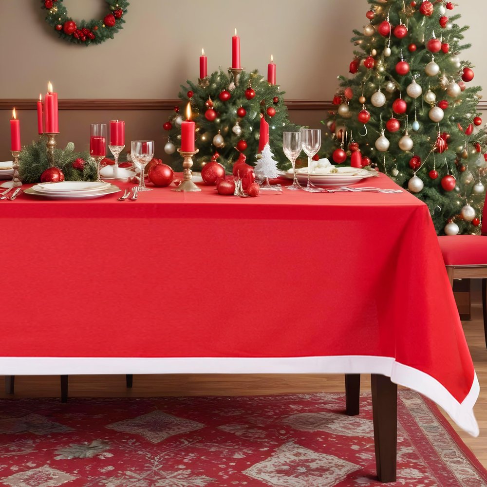 Trimming Shop Christmas Tablecloth, Red, Rectangular, 10 Pieces