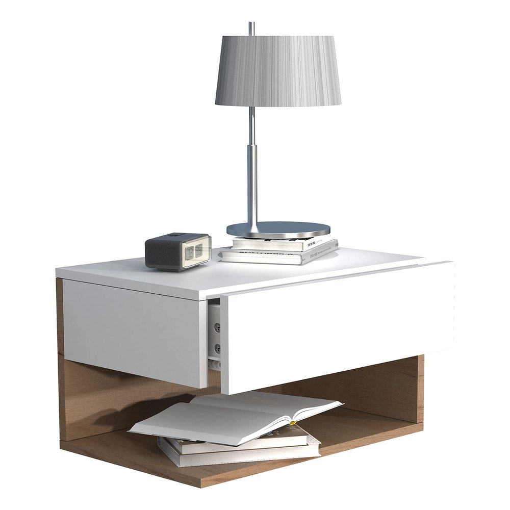 VCM Nightstand, White/Honey Oak, 45 x 32 x 30 cm, 1 Compartment, 1 Drawer