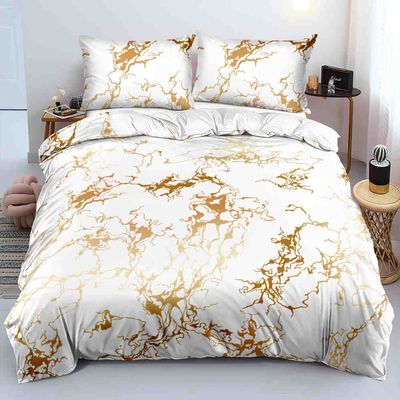 3D Marble Bedding Set, 3-Piece Set with Gold Foil, Twin/Queen/King, for Girls and Adults