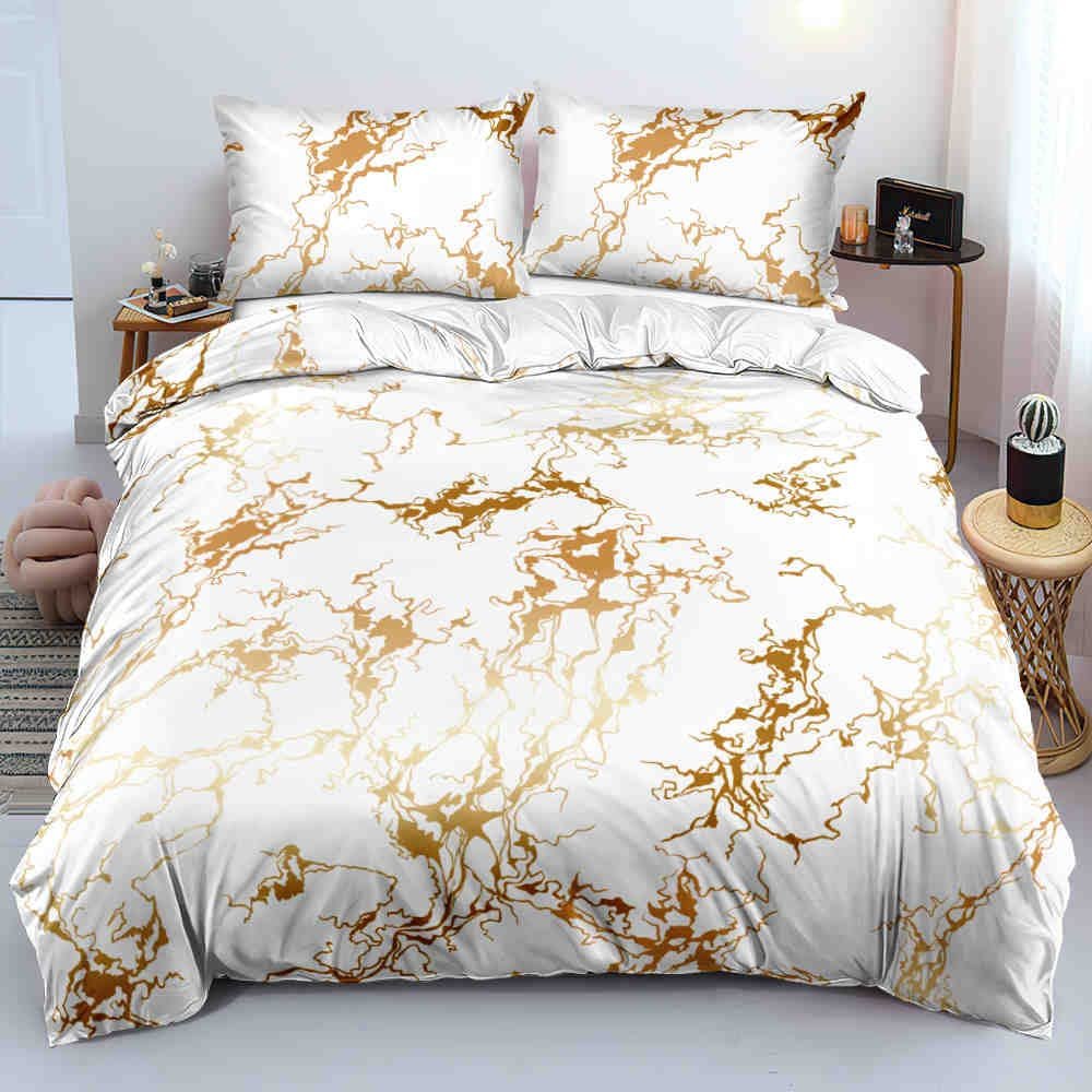 3D Marble Bedding Set, 3-Piece Set with Gold Foil, Twin/Queen/King, for Girls and Adults