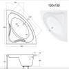 KOLMAN MIA 130 x 130 cm Corner Bathtub, 3-in-1 Acrylic Set with Drain Assembly and Feet view 4