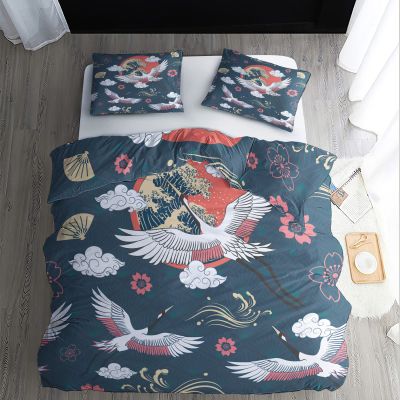 WQIZXCW Japanese Crane Wave Duvet Cover Set, 200 x 200 cm, 3-Piece
