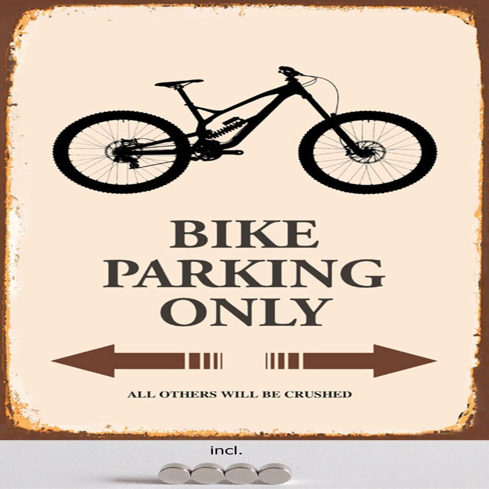 DekoDrom Metal Sign 20 x 30 cm, Mountain Bike Parking Only Downhill, Bicycle Parking Wall Decor with Magnets