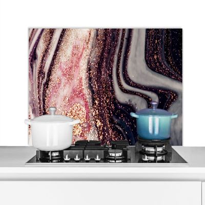 MuchoWow Kitchen Backsplash 100 x 50 cm Marble Pink Gold Glitter