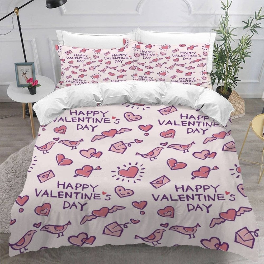 TiaoTian Pink Heart 3D Duvet Cover Set, 200 x 200 cm