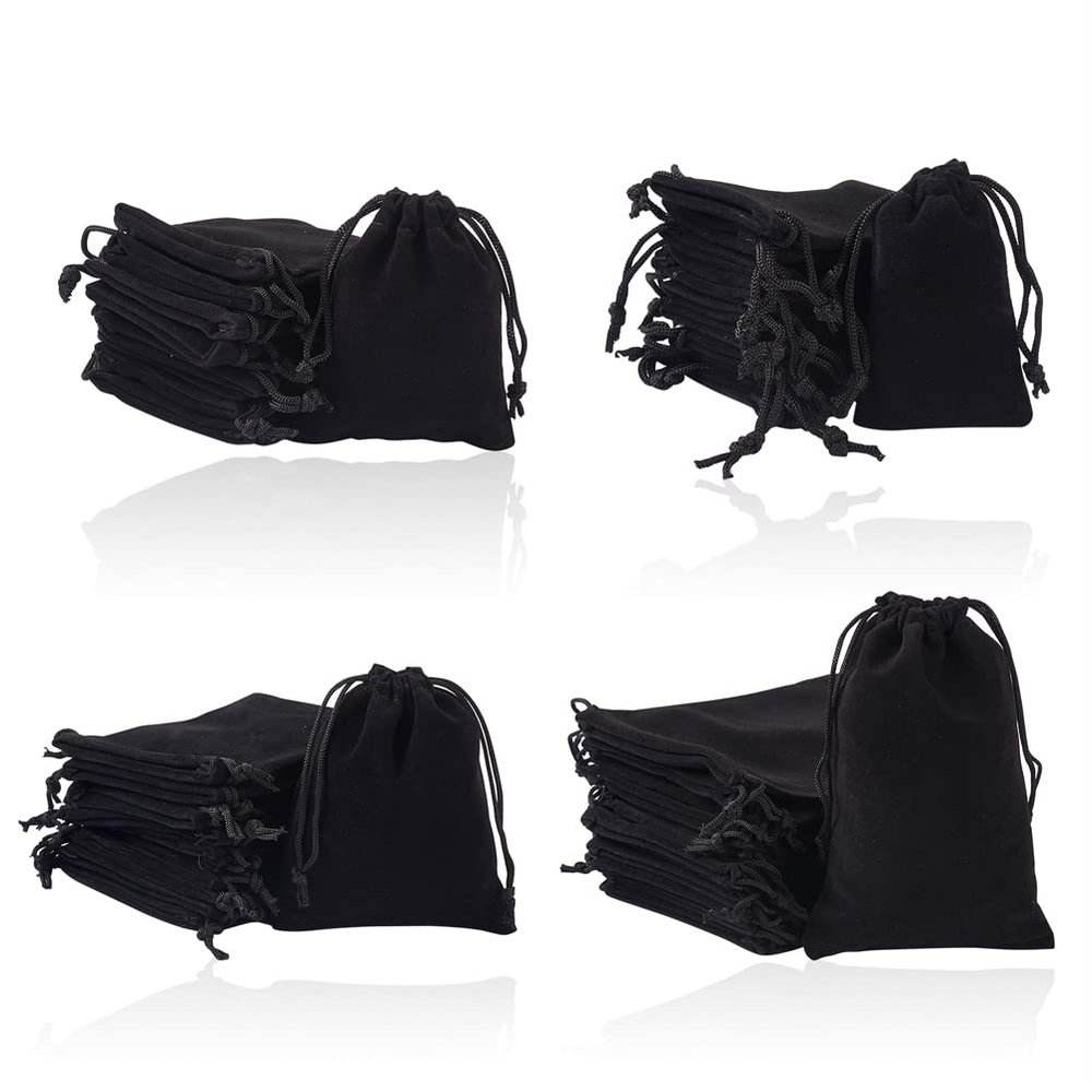 Bestewelry 80-Piece Red Velvet Drawstring Pouches, Rectangular, for Jewelry, Gifts and Storage, Black, Polyamide