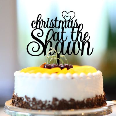 Christmas Cake Topper Set with Santa Stocking, Candy, Sleigh and Reindeer, Black Acrylic