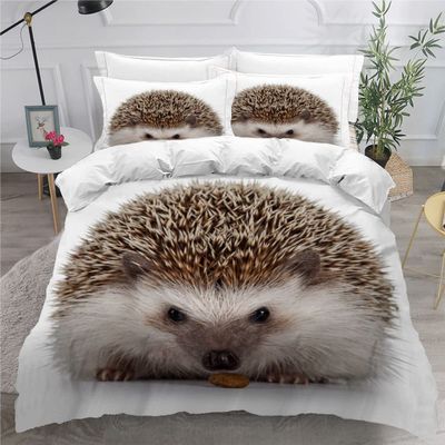 VULORA Hedgehog Duvet Cover Set, 200 x 200 cm, 3-Piece, 3D Animal Print, Microfiber, with Zipper and Two 80 x 80 cm Pillowcases