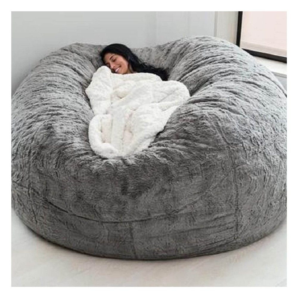 Large Round Faux Fur Bean Bag Chair Cover