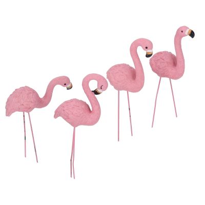Set of 4 Small Pink Flamingo Garden Statues