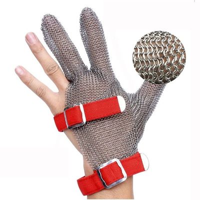 BCPPO Stainless Steel Cut-Resistant Chainmail Gloves, 3-Finger Safety Work Gloves for Butchers, Nylon Wrist Strap (1 Pack/M)