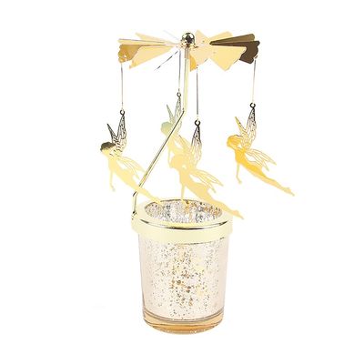 Blumenfee Tealight Carousel Lantern, Gold Glass Tealight Holder, Rotating Iron Candle Holder