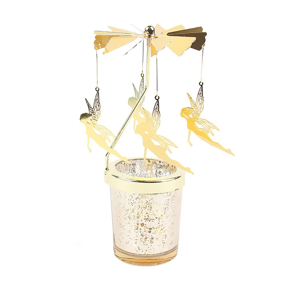 Blumenfee Tealight Carousel Lantern, Gold Glass Tealight Holder, Rotating Iron Candle Holder