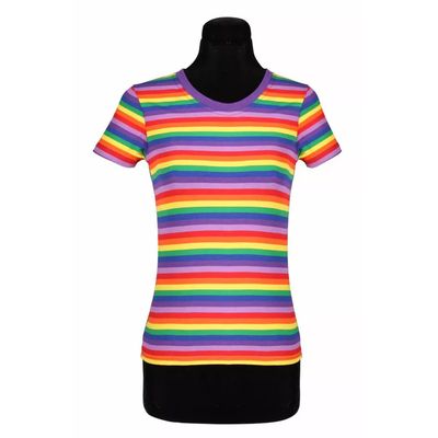 NEW Women's Short-Sleeve Rainbow Striped Costume Shirt, Size XL