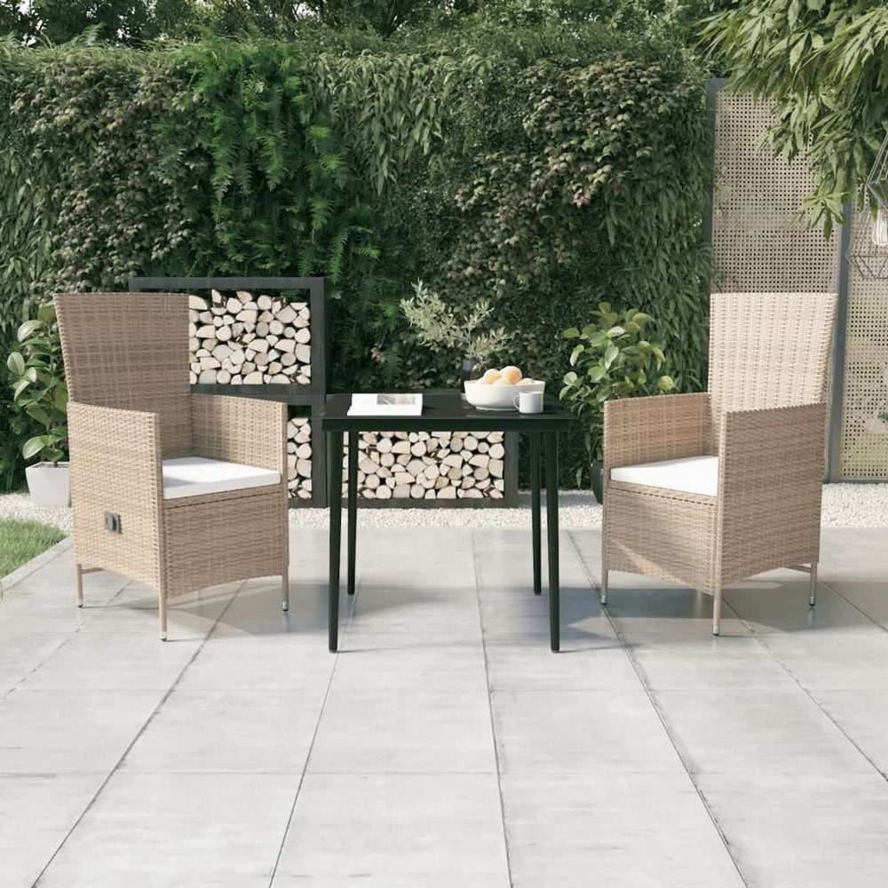 Tidyard 3-Piece Garden Dining Set for 2, Beige PE Rattan