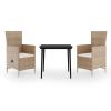 Tidyard 3-Piece Garden Dining Set for 2, Beige PE Rattan view 2