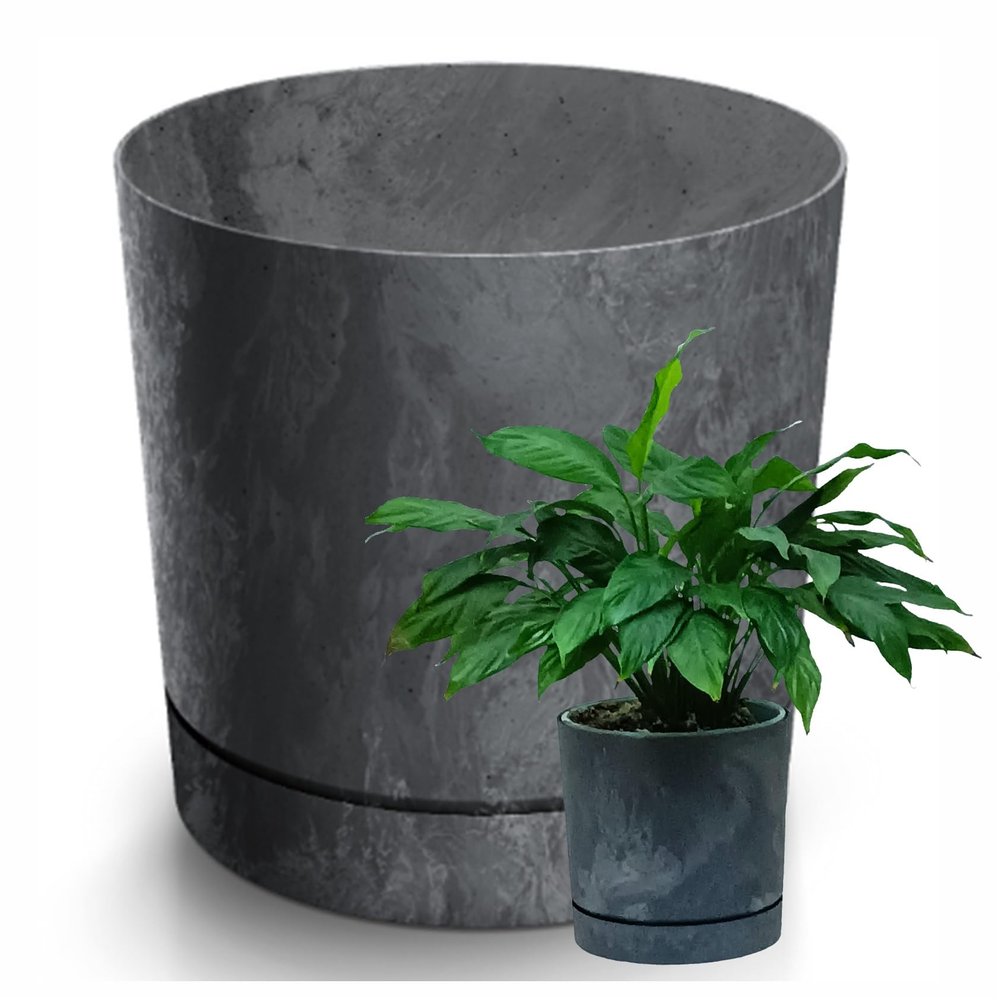 Round Tubo P Concrete Effect 240E Pot with Saucer - Marengo