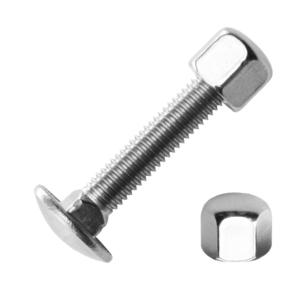 Techtanium M10 x 55/55 mm Stainless Steel A2 Carriage Bolts with Low-Profile Hex Cap Nuts (20 pcs)