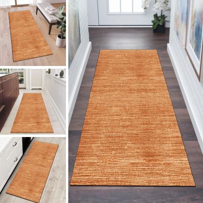 QQrunner Long Hallway Runner Rug, Non-Slip, Washable, Orange, 60 x 250 cm