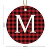 Christmas Porcelain Ornament, Monogram Initial M, Red Buffalo Plaid, 8.1 cm view 2