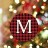 Christmas Porcelain Ornament, Monogram Initial M, Red Buffalo Plaid, 8.1 cm view 3