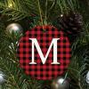 Christmas Porcelain Ornament, Monogram Initial M, Red Buffalo Plaid, 8.1 cm view 4