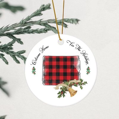 Wyoming State Buffalo Plaid Christmas Round Ornament, Welcome Home for the Holidays, 8.1 cm