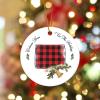 Wyoming State Buffalo Plaid Christmas Round Ornament, Welcome Home for the Holidays, 8.1 cm view 3