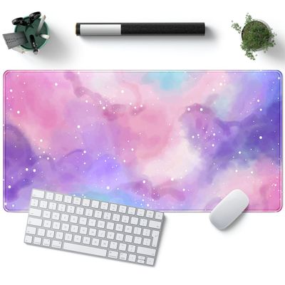 Desk Mat and Mouse Pad, Purple Starry Sky