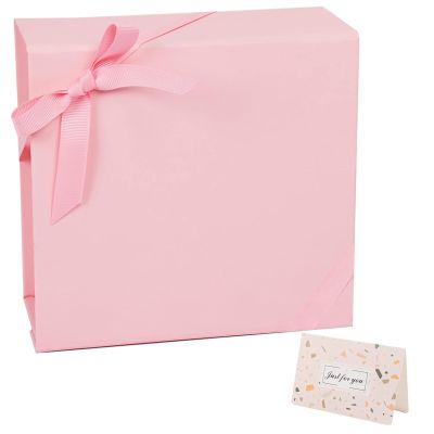CHARMGIFTBOX Pink Magnetic Gift Boxes with Lids, 18 x 17.8 x 8.1 cm, with Ribbon