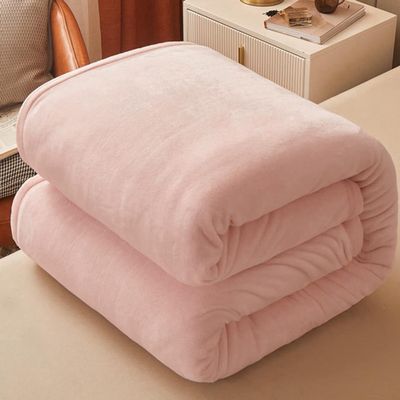 Thick Flannel Throw Blanket, Plush Warm Reversible Sofa Blanket, Powder-2, 90 × 98 in