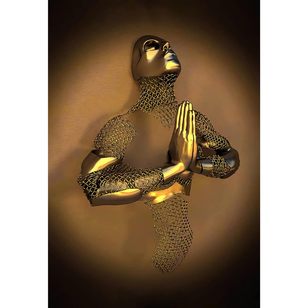 TROONZ Love Heart 3D-Effect Canvas Wall Art, Gold, 60 × 90 cm