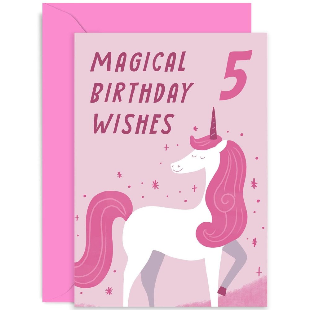 Old English Co. Funny Pink Unicorn 5th Birthday Card for Girls and Boys