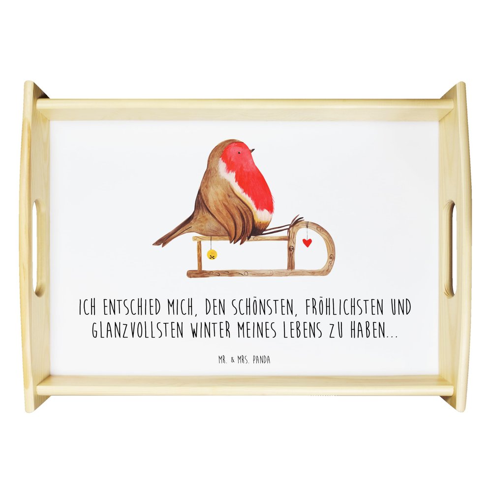 Mr. & Mrs. Panda Robin on a Sled Wooden Serving Tray