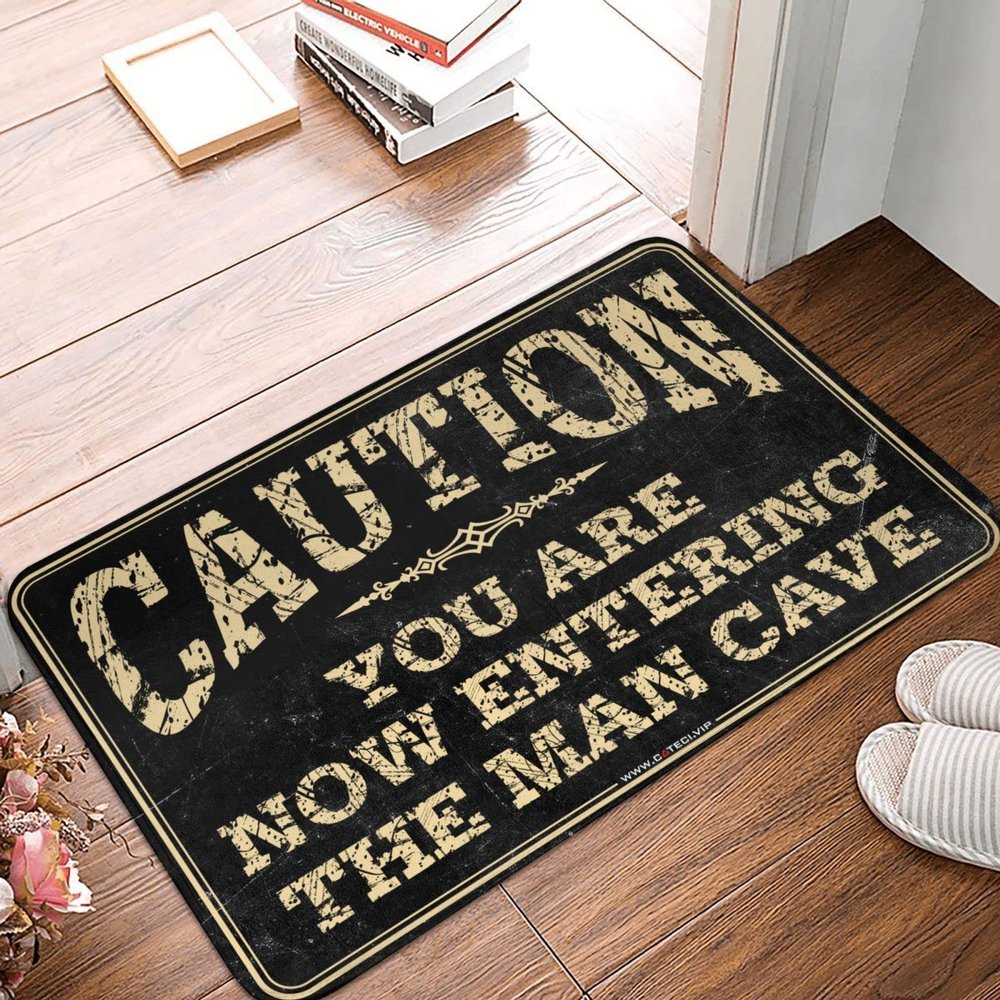 COTECI Doormat for Men’s Cave Entrance, “Caution! You Are Now Entering the Man Cave,” 50 x 80 cm