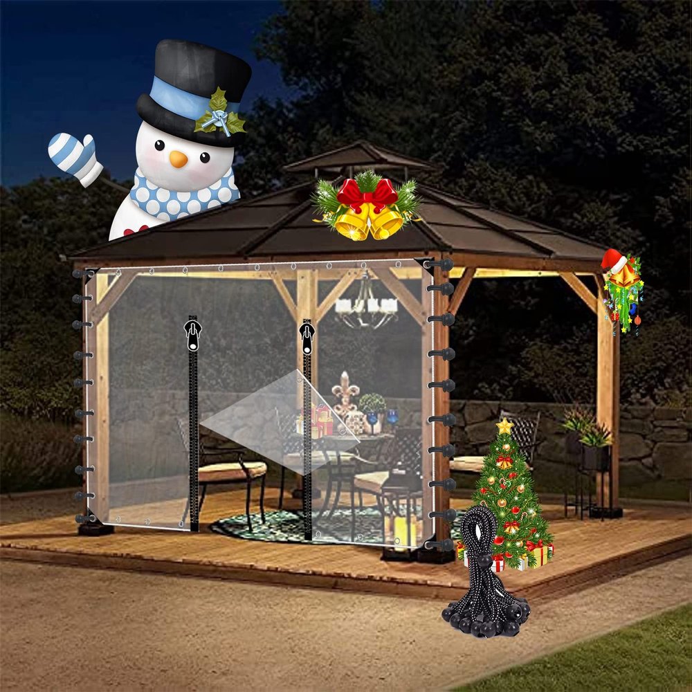 LGJEGD Heavy-Duty Truck Tarpaulin by the Meter, 0.5 mm Transparent Patio Windbreak for Carport Side Walls, 60 Grommets (Clear, 11.81 x 8.2 ft / 3.6 x 2.5 m)