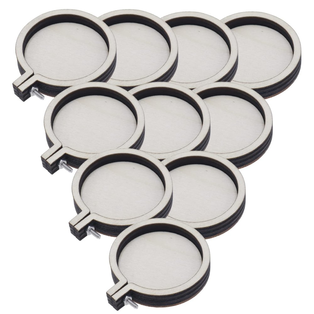 Joyangy Round Mini Wooden Embroidery Hoops (10-Pack), 4.7 x 4 cm, for Crafts, Jewelry & Keychains