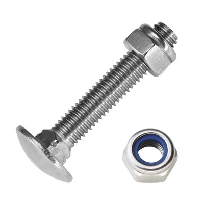 Techtanium M10 x 25/25 mm Stainless Steel A2 Carriage Bolts with M10 Locknuts, 10-Pack