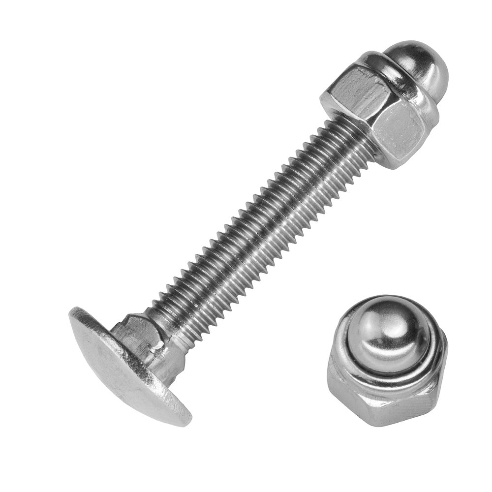 Techtanium M8 x 100/100 mm Stainless Steel A2 Carriage Bolts with Self-Locking Hex Cap Nuts, 200-Piece Set