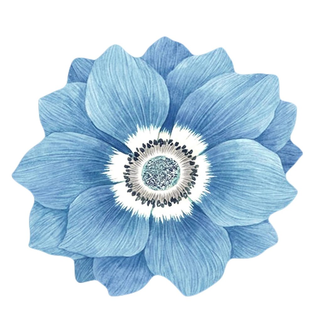 YOPOIY Soft Round Flower-Shaped Non-Slip Area Rug, Blue, 180 cm
