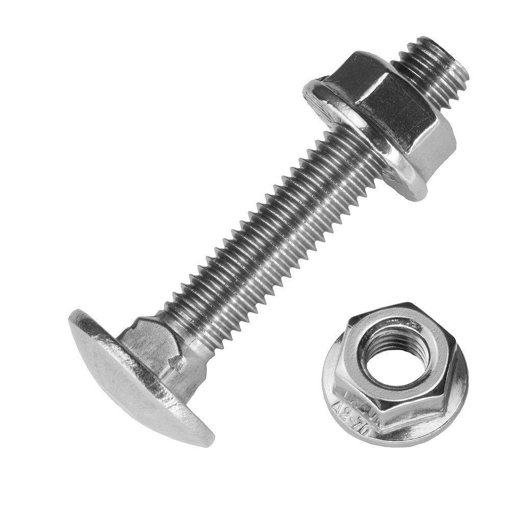 Techtanium M5 x 30/30 mm Stainless Steel A2 Carriage Bolts with M5 Flange Nuts (10 pcs.) | DIN 603 & DIN 6923