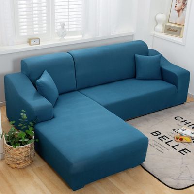 DuANgu Stretch Sofa Cover for L-Shaped Sofas, Washable Couch Slipcover, Blue, 1–3 Seater (190–230 cm)