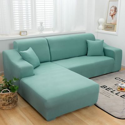 DuANgu Stretch L-Shaped Sofa Cover, Washable Couch Slipcover, Stylish Universal Furniture Protector for Kids, Green, 2–4 Seater (235–300 cm)