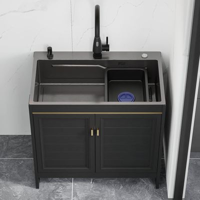 Freestanding Stainless Steel Kitchen Sink with Cabinet and Pull-Out Faucet, 75 × 45 × 74 cm