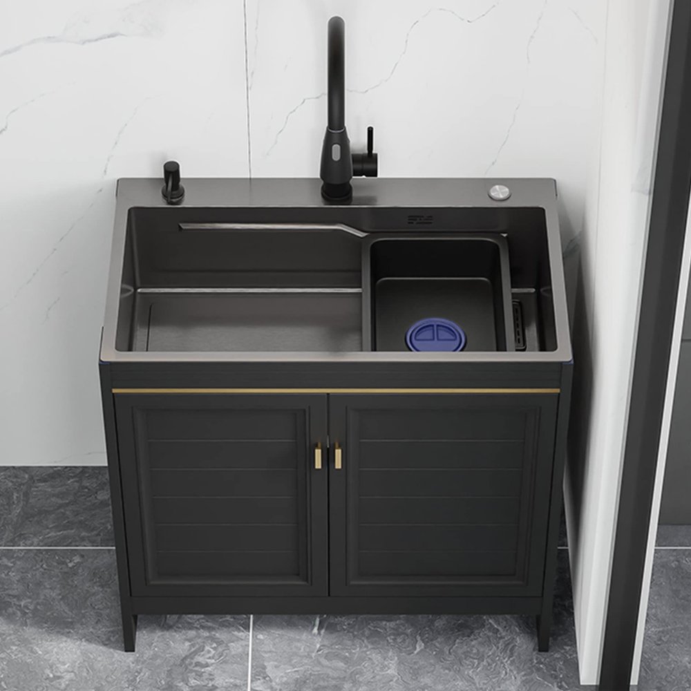 Freestanding Stainless Steel Kitchen Sink with Cabinet and Pull-Out Faucet, 75 × 45 × 74 cm