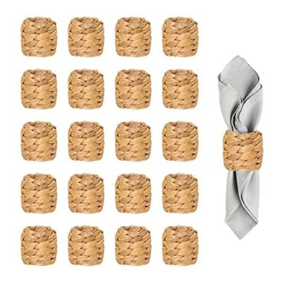 Wresetly 20 Round Woven Water Hyacinth Napkin Rings