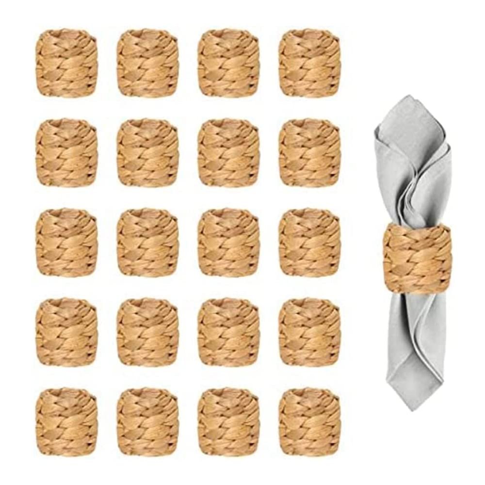 Wresetly 20 Round Woven Water Hyacinth Napkin Rings
